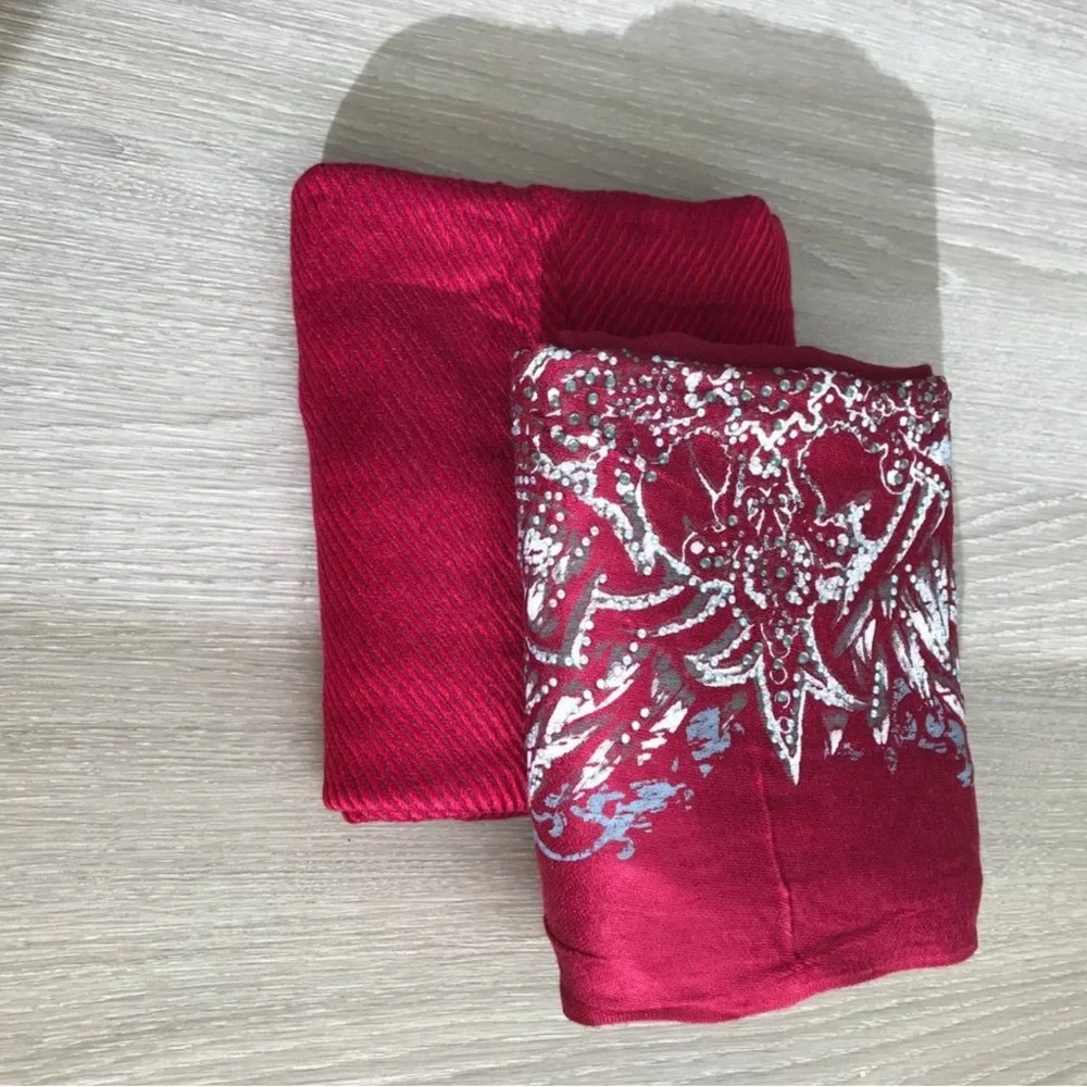 Embellished Wine Red Shawl with Silver Floral Design